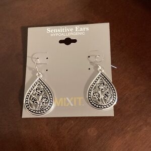 Mixit Intricate Silver Teardrop Earrings